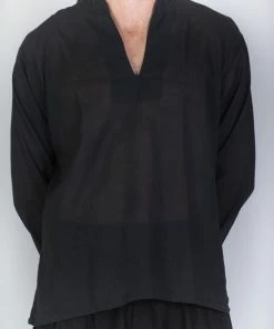 HaremPants.com Men's Mens Yoga Shirts Nehru Collared In Black