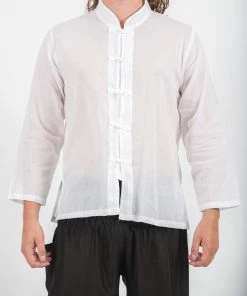 HaremPants.com Mens Yoga Shirts Chinese Collared In White Men's