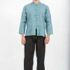 HaremPants.com Mens Yoga Shirts Chinese Collared In Aqua