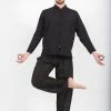HaremPants.com Mens Yoga Shirts Chinese Collared In Black Men's