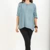 HaremPants.com Women's Womens Yoga Shirts No Collar With Coconut Buttons In Aqua