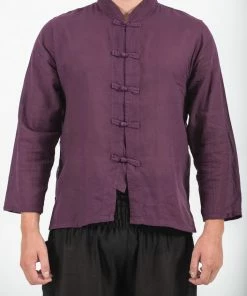 HaremPants.com Mens Yoga Shirts Chinese Collared In Purple Men's