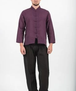 HaremPants.com Mens Yoga Shirts Chinese Collared In Purple Men's
