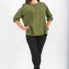 HaremPants.com Womens Yoga Shirts No Collar With Coconut Buttons In Olive Women's