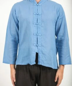 HaremPants.com Men's Mens Yoga Shirts Chinese Collared In Blue