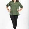HaremPants.com Womens Yoga Shirts Collar V Neck In Olive