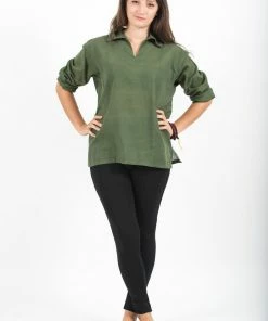 HaremPants.com Womens Yoga Shirts Collar V Neck In Olive