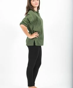 HaremPants.com Womens Yoga Shirts Collar V Neck In Olive