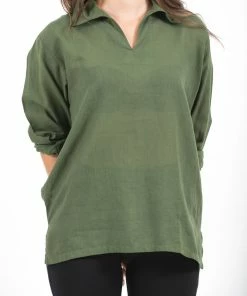 HaremPants.com Womens Yoga Shirts Collar V Neck In Olive