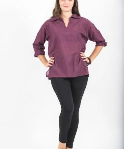 HaremPants.com Womens Yoga Shirts Collar V Neck In Purple Women's