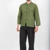 HaremPants.com Mens Yoga Shirts Chinese Collared In Olive Men's