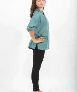 HaremPants.com Womens Yoga Shirts Collar V Neck In Aqua Women's
