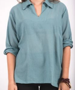 HaremPants.com Womens Yoga Shirts Collar V Neck In Aqua Women's