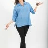 HaremPants.com Women's Womens Yoga Shirts Collar V Neck In Blue