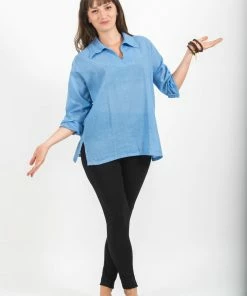 HaremPants.com Women's Womens Yoga Shirts Collar V Neck In Blue