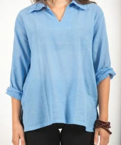 HaremPants.com Women's Womens Yoga Shirts Collar V Neck In Blue