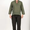 HaremPants.com Mens Yoga Shirts Nehru Collared In Olive