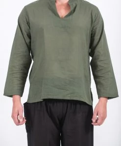 HaremPants.com Mens Yoga Shirts Nehru Collared In Olive