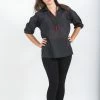 HaremPants.com Womens Yoga Shirts Collar V Neck In Black Women's