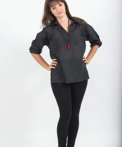 HaremPants.com Womens Yoga Shirts Collar V Neck In Black Women's