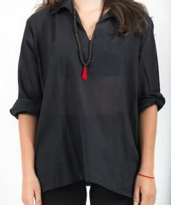 HaremPants.com Womens Yoga Shirts Collar V Neck In Black Women's