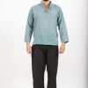 HaremPants.com Mens Yoga Shirts Nehru Collared In Aqua Men's