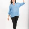 HaremPants.com Womens Yoga Shirts Nehru Collared In Blue