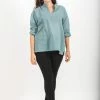 HaremPants.com Womens Yoga Shirts Nehru Collared In Aqua
