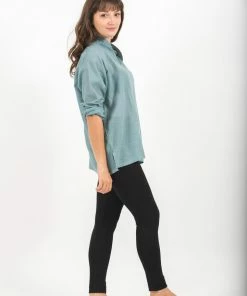 HaremPants.com Womens Yoga Shirts Nehru Collared In Aqua