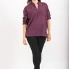 HaremPants.com Womens Yoga Shirts Nehru Collared In Purple Women's