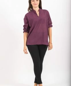 HaremPants.com Womens Yoga Shirts Nehru Collared In Purple Women's