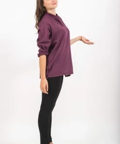 HaremPants.com Womens Yoga Shirts Nehru Collared In Purple Women's