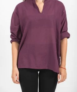 HaremPants.com Womens Yoga Shirts Nehru Collared In Purple Women's