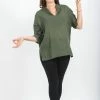 HaremPants.com Womens Yoga Shirts Nehru Collared In Olive