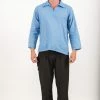 HaremPants.com Mens Yoga Shirts Collar V Neck In Blue