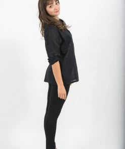 HaremPants.com Women's Womens Yoga Shirts Nehru Collared In Black