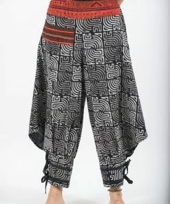 HaremPants.com Maze Prints Thai Hill Tribe Fabric Women's Harem Pants With Ankle Straps In Black