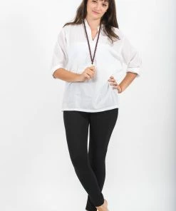 HaremPants.com Womens Yoga Shirts Nehru Collared In White