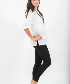 HaremPants.com Womens Yoga Shirts Nehru Collared In White