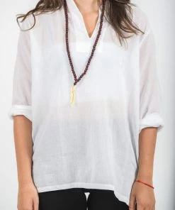 HaremPants.com Womens Yoga Shirts Nehru Collared In White