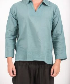 HaremPants.com Mens Yoga Shirts Collar V Neck In Aqua Men's