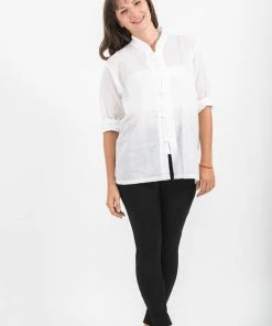 HaremPants.com Womens Yoga Shirts Chinese Collared In White