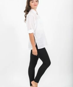 HaremPants.com Womens Yoga Shirts Chinese Collared In White