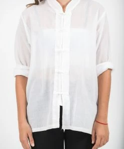 HaremPants.com Womens Yoga Shirts Chinese Collared In White