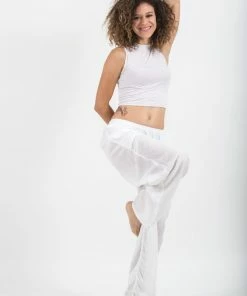 HaremPants.com Solid Color Drawstring Women's Yoga Massage Pants In White