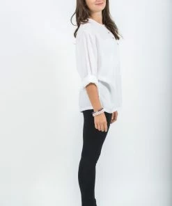 HaremPants.com Womens Yoga Shirts No Collar With Coconut Buttons In White