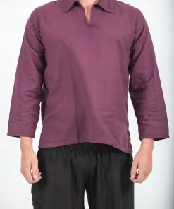 HaremPants.com Mens Yoga Shirts Collar V Neck In Purple Men's