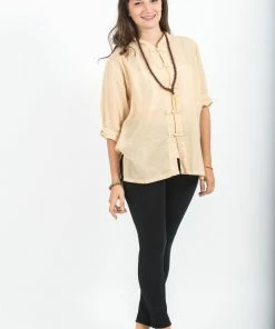 HaremPants.com Womens Yoga Shirts Chinese Collared In Cream Women's