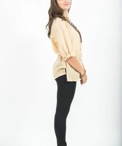 HaremPants.com Womens Yoga Shirts Chinese Collared In Cream Women's