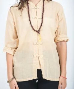 HaremPants.com Womens Yoga Shirts Chinese Collared In Cream Women's